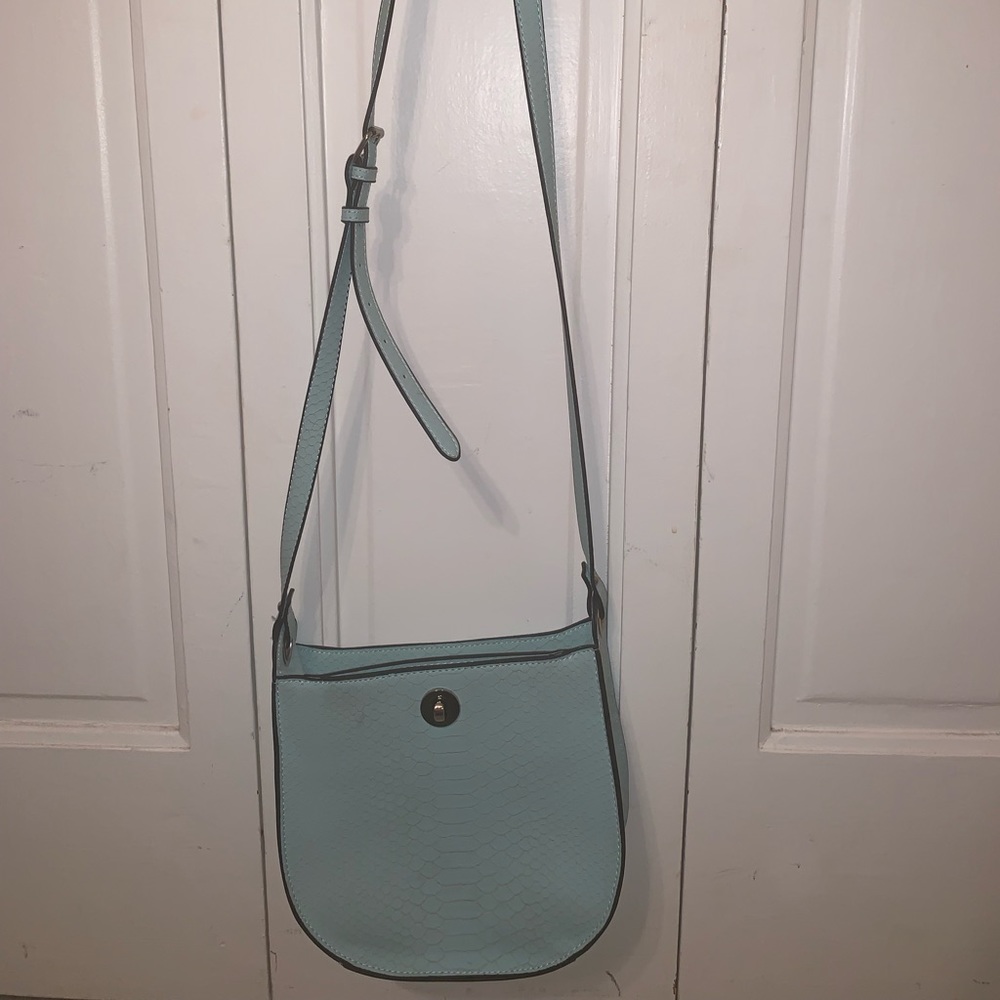 Light blue leather crossbody purse